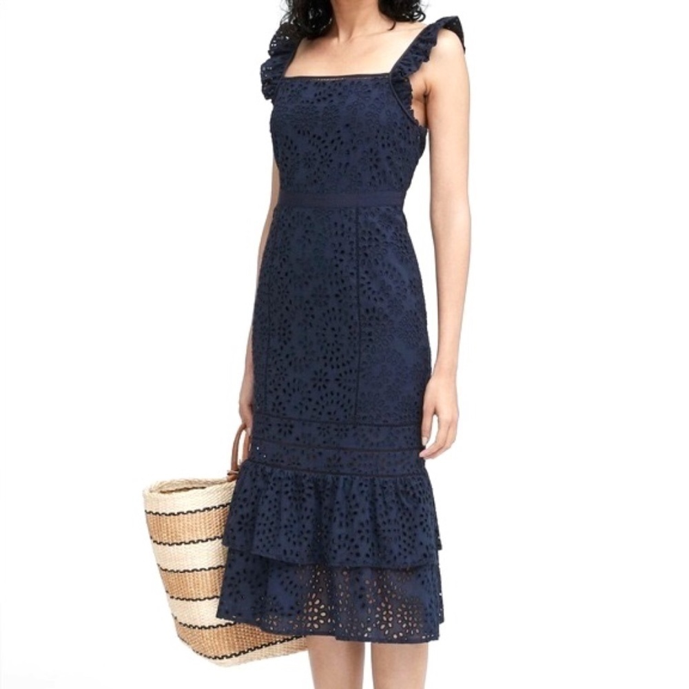 Banana Republic eyelet pinafore tiered ruffle dress